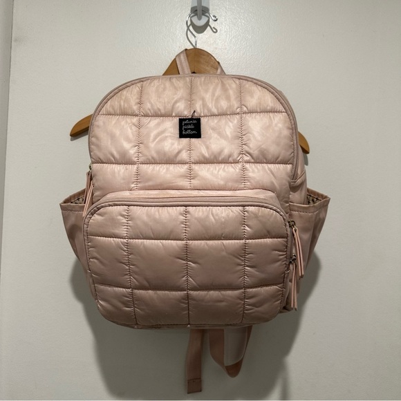 Petunia Pickle Botton Diaper Bag Backpack Blush Pink Quilted Satin Fabric - Picture 1 of 7